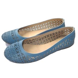 Lucky Brand Eastly Laser Cut Blue Leather Flats
